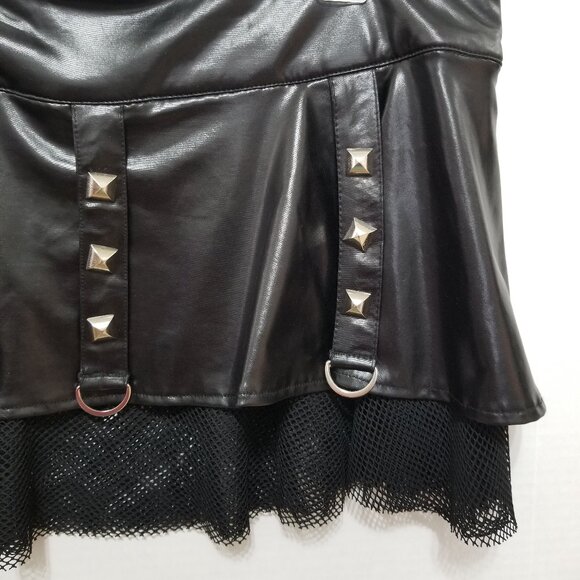 Living Dead Souls skirt XL micro mini goth studded pleather PVC fishnet stretch - Picture 10 of 14